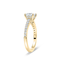 Princess Cut Shared Prong Engagement Ring with Hidden Halo