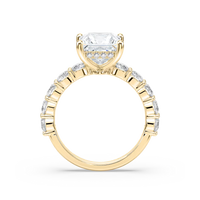 Princess Shaped Shared Prong Engagement Ring with Hidden Halo