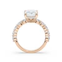 Radiant Shaped Shared Prong Engagement Ring with Hidden Halo