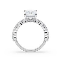 Radiant Shaped Shared Prong Engagement Ring with Hidden Halo
