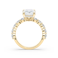 Radiant Shaped Shared Prong Engagement Ring with Hidden Halo