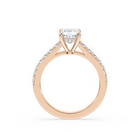Cushion Shared Prong Engagement Ring with Hidden Halo