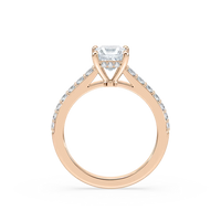 Princess Cut Shared Prong Engagement Ring with Hidden Halo