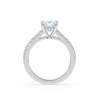 Princess Cut Shared Prong Engagement Ring with Hidden Halo