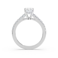 Radiant Cut Shared Prong Engagement Ring with Hidden Halo