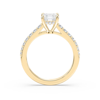 Asscher Shared Prong Engagement Ring with Hidden Halo