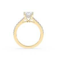 Princess Cut Shared Prong Engagement Ring with Hidden Halo