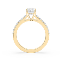 Radiant Cut Shared Prong Engagement Ring with Hidden Halo