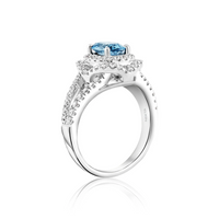 Fancy Deep Greenish Blue Oval Cut Diamond Engagement Ring