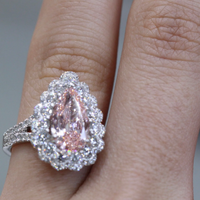 Pear Shape Fancy Intense Orangey Pink Diamond Engagement Ring