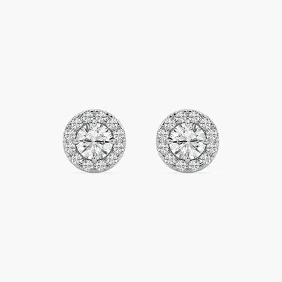 Classic Round Cut Halo Lab Grown Diamond Stud Earrings