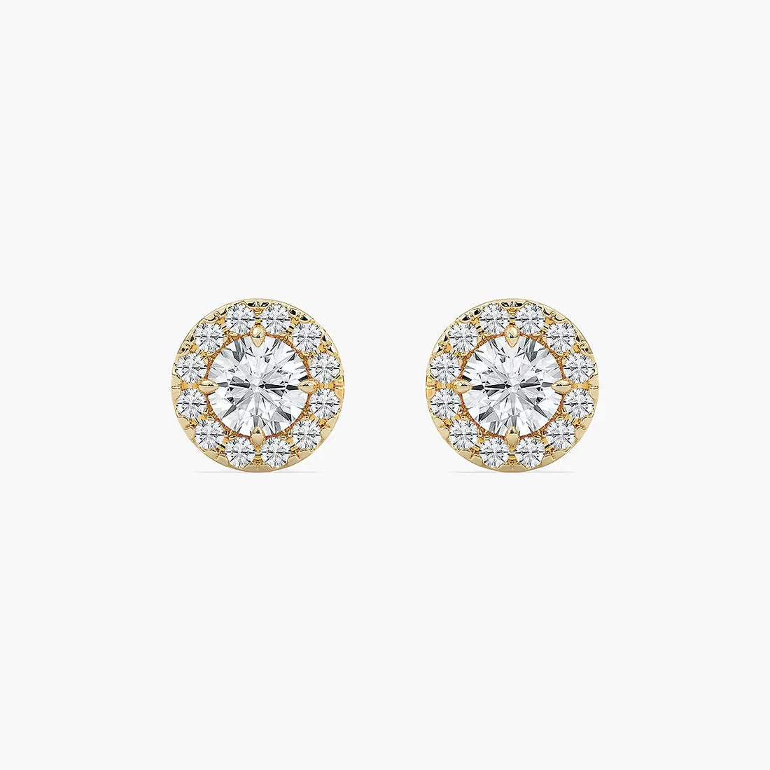 Classic Round Cut Halo Lab Grown Diamond Stud Earrings
