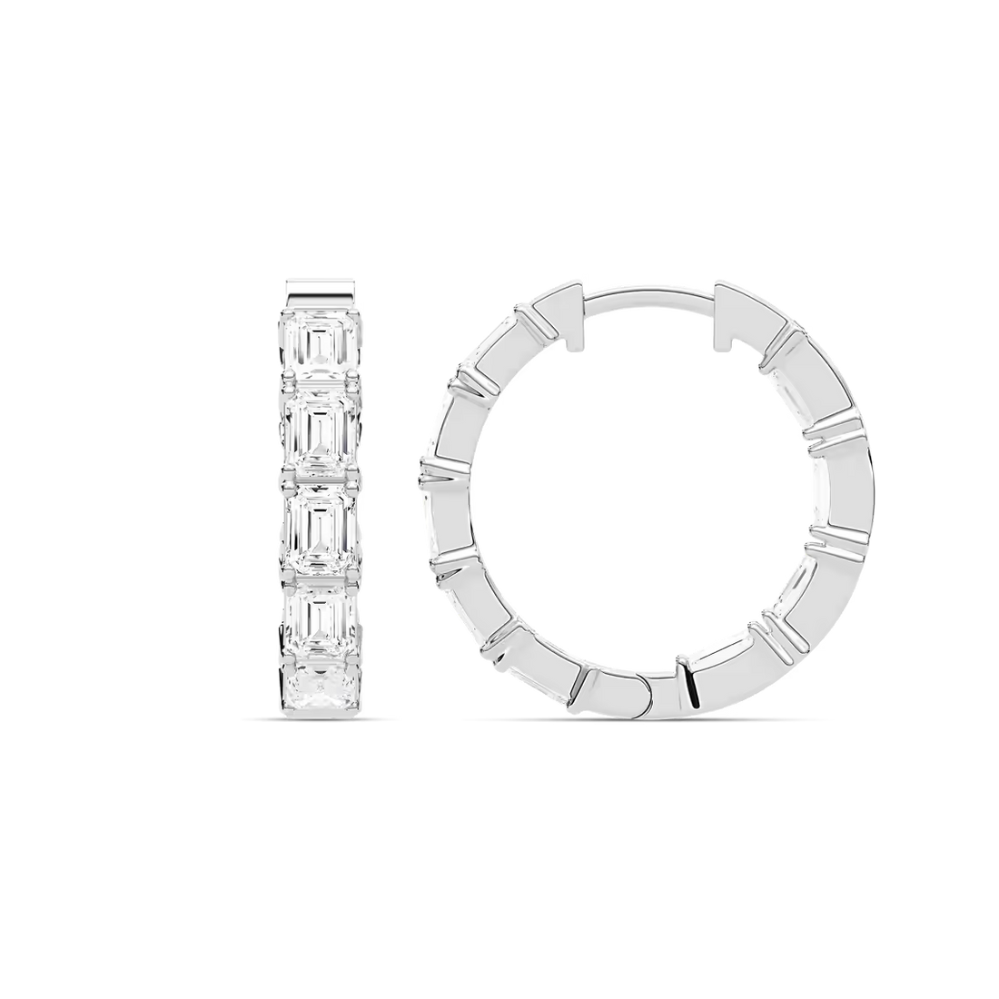 Emerald Cut Lab Grown Diamond Hoop Earrings