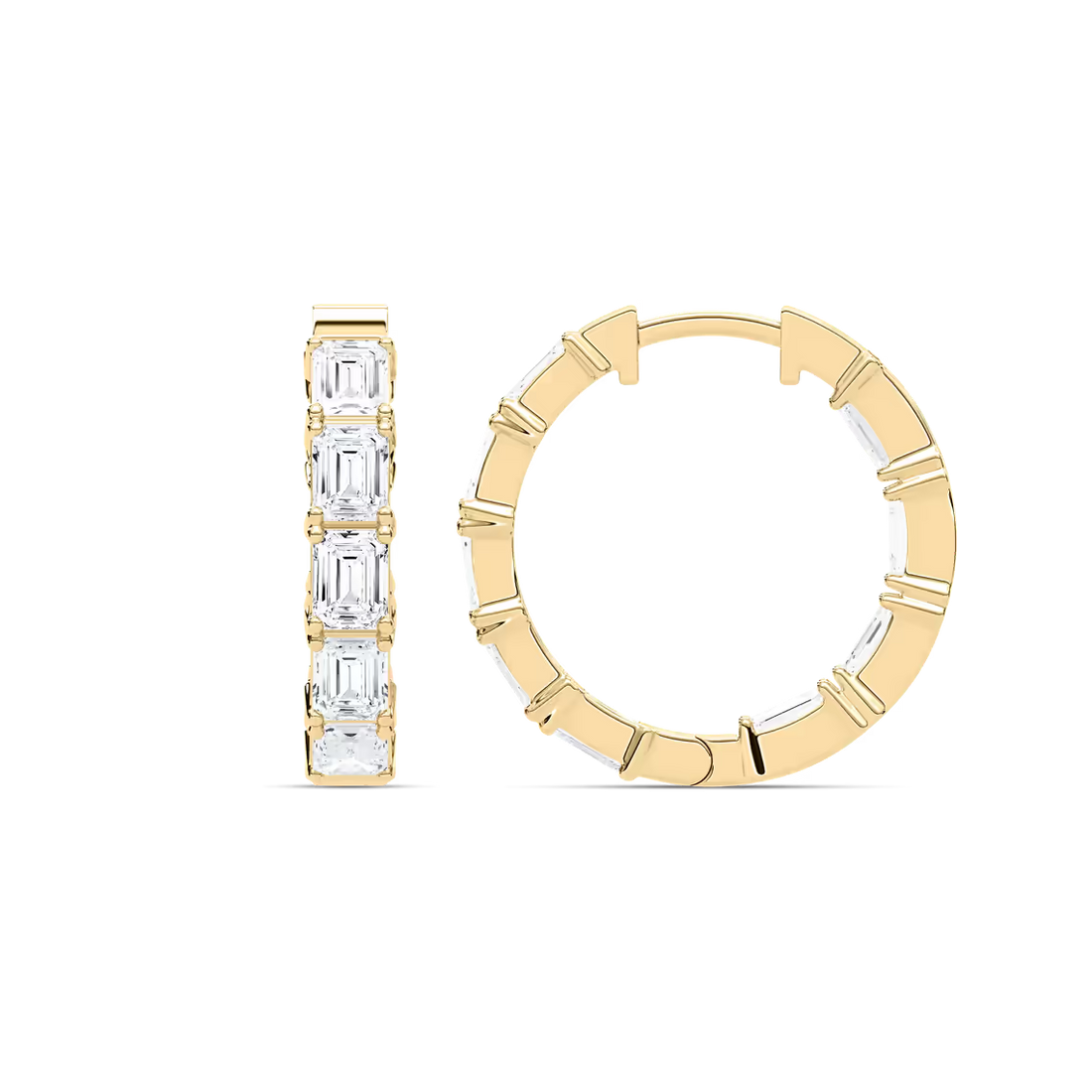 Emerald Cut Lab Grown Diamond Hoop Earrings