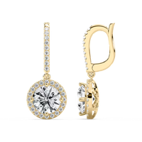 Round Cut Halo Lab Grown Diamond Drop Earrings