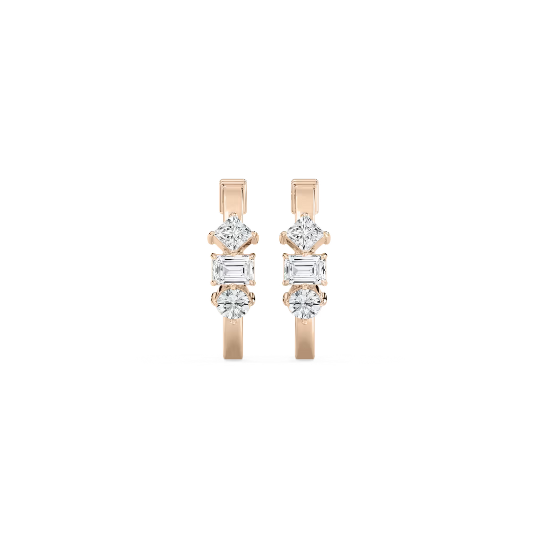 Three Stone Multi Shape Lab Grown Diamond Hoop Earrings