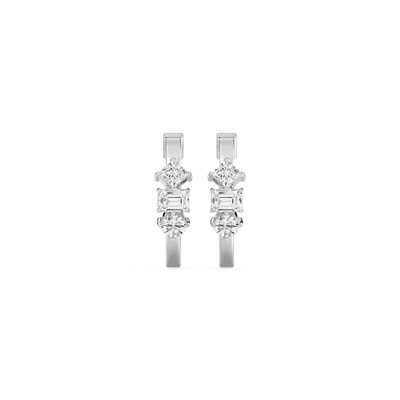 Three Stone Multi Shape Lab Grown Diamond Hoop Earrings