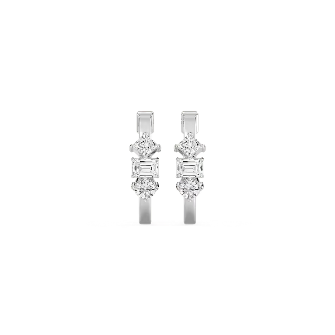 Three Stone Multi Shape Lab Grown Diamond Hoop Earrings