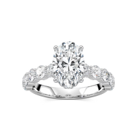 Oval Shaped Shared Prong Engagement Ring with Hidden Halo