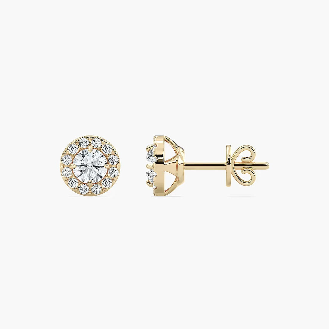 Classic Round Cut Halo Lab Grown Diamond Stud Earrings