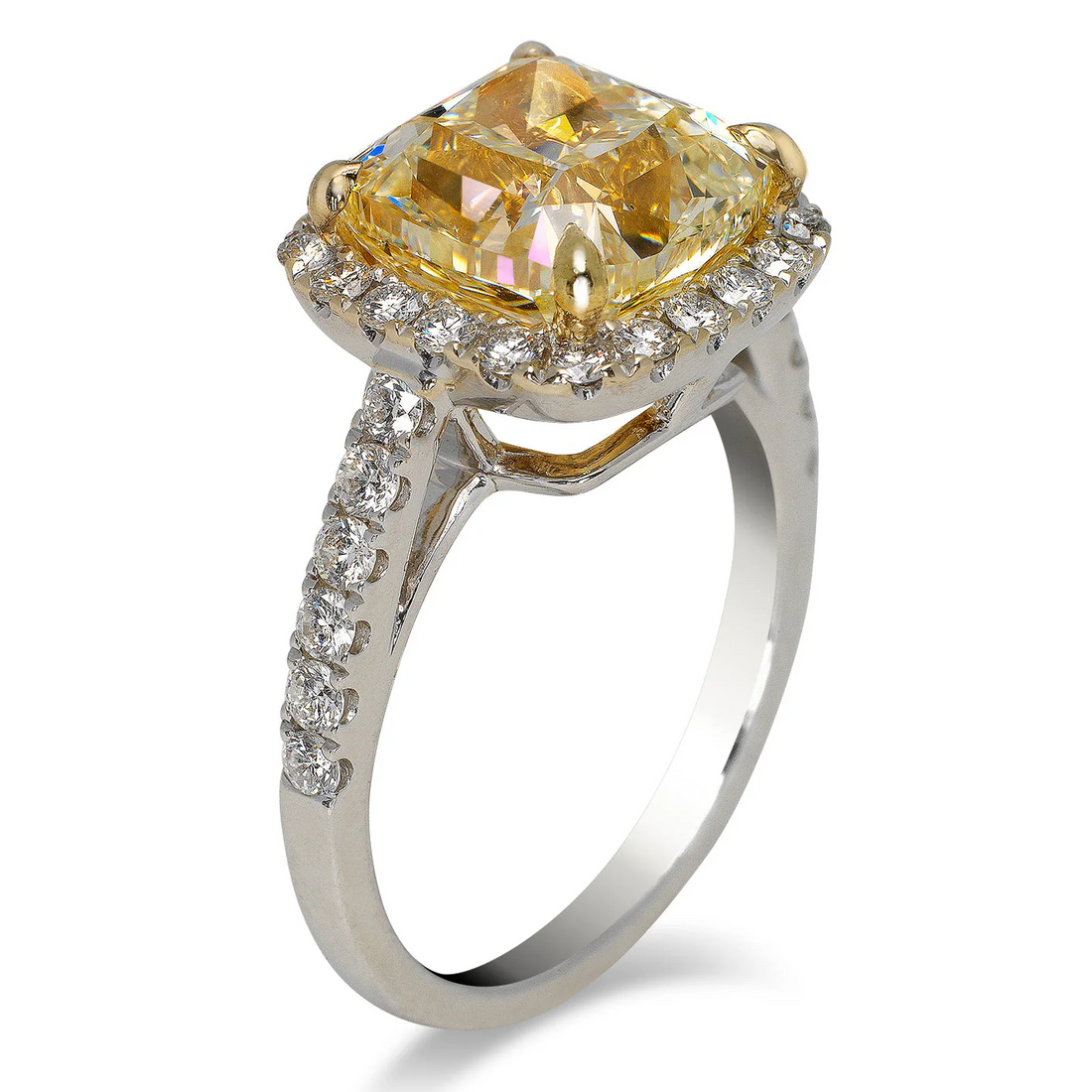 Cushion Cut Yellow Diamond Engagement Ring