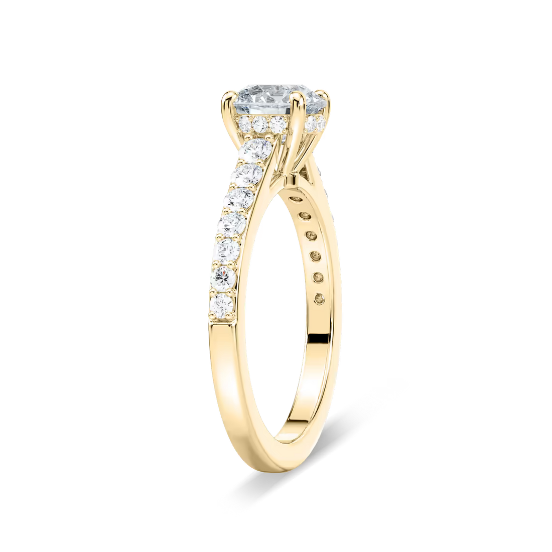 Round Shared Prong Engagement Ring with Hidden Halo