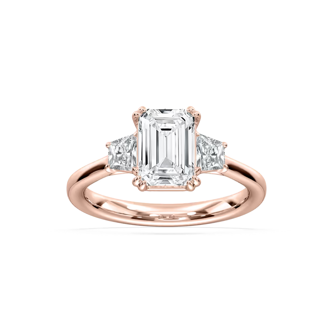 Double Prong Emerald Cut Three Stone Engagement Ring