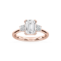 Double Prong Emerald Cut Three Stone Engagement Ring