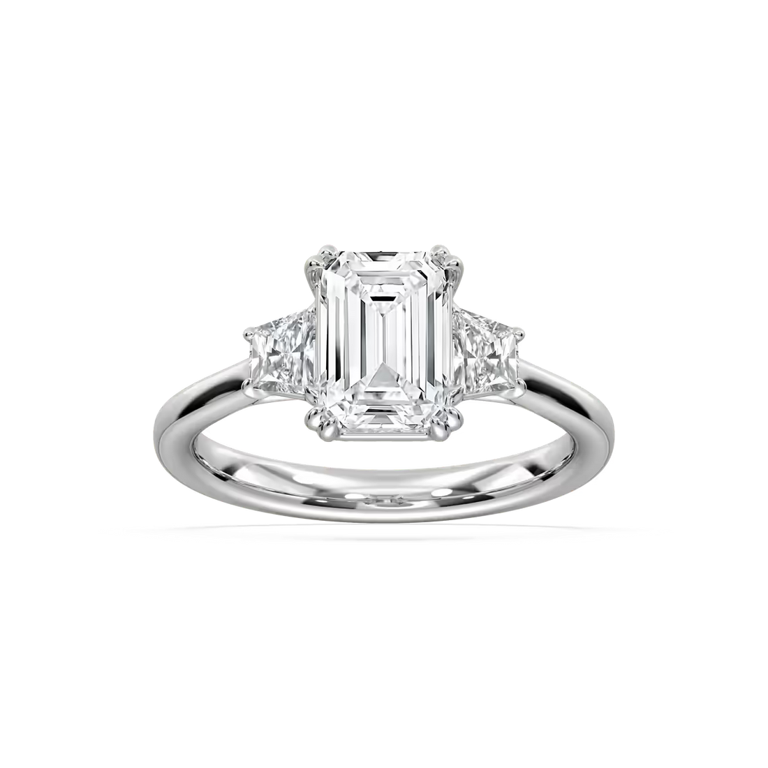 Double Prong Emerald Cut Three Stone Engagement Ring