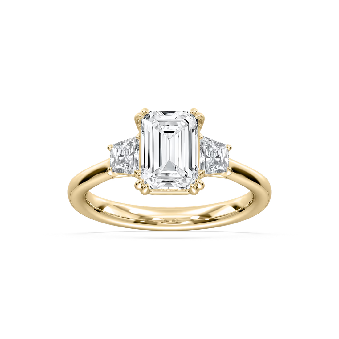 Double Prong Emerald Cut Three Stone Engagement Ring