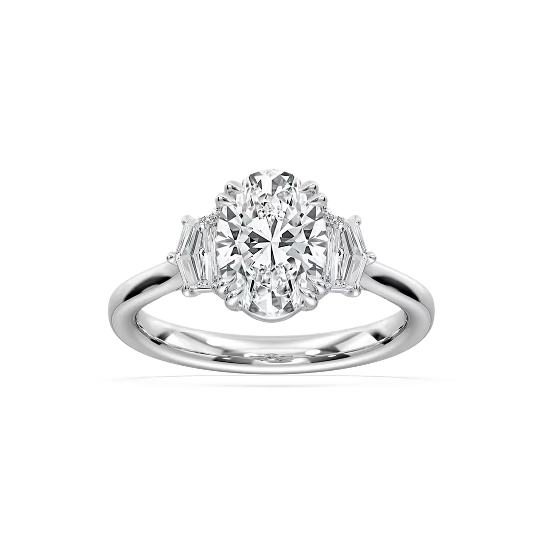 Double Prong Oval Three Stone Engagement Ring