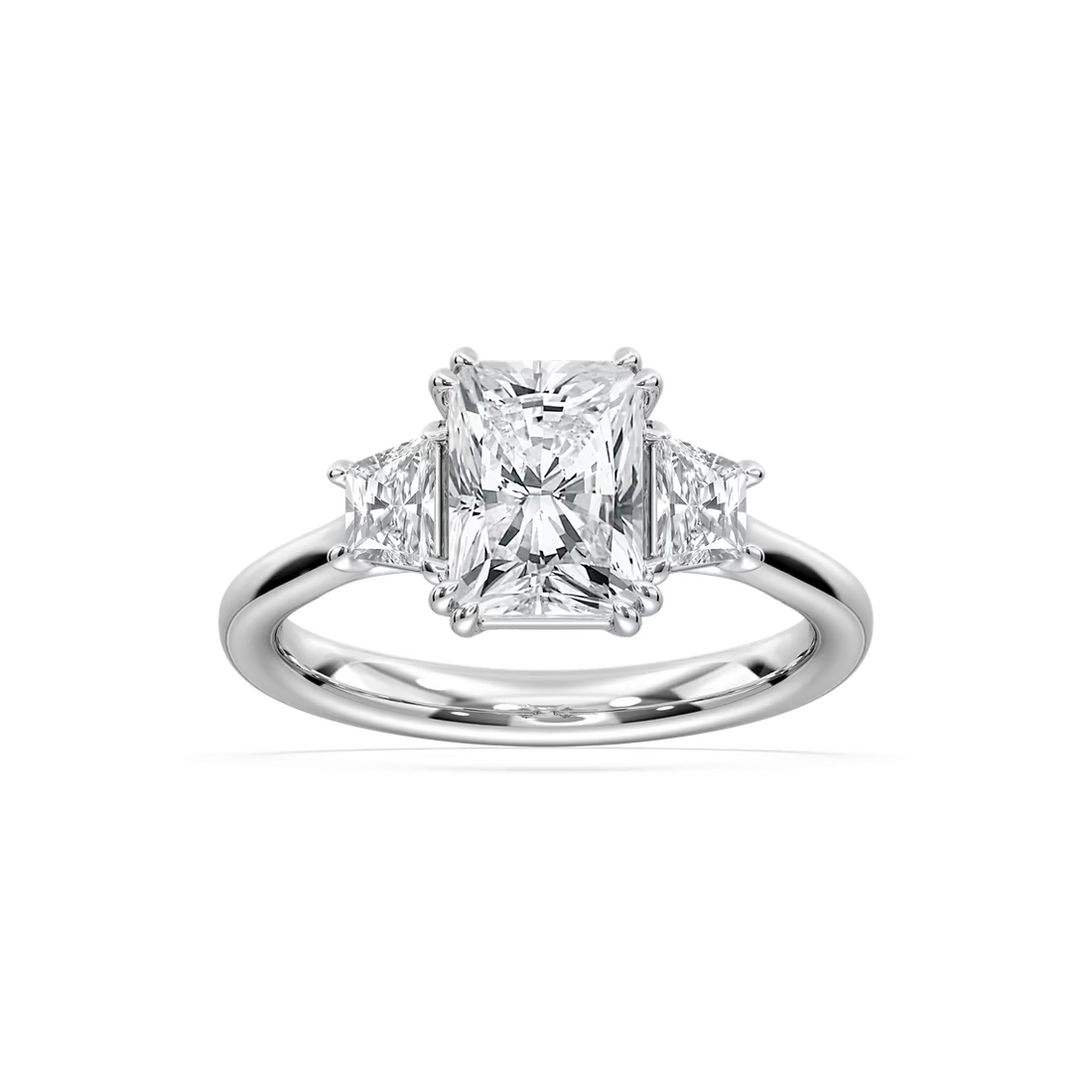 Double Prong Radiant Cut Three Stone Engagement Ring