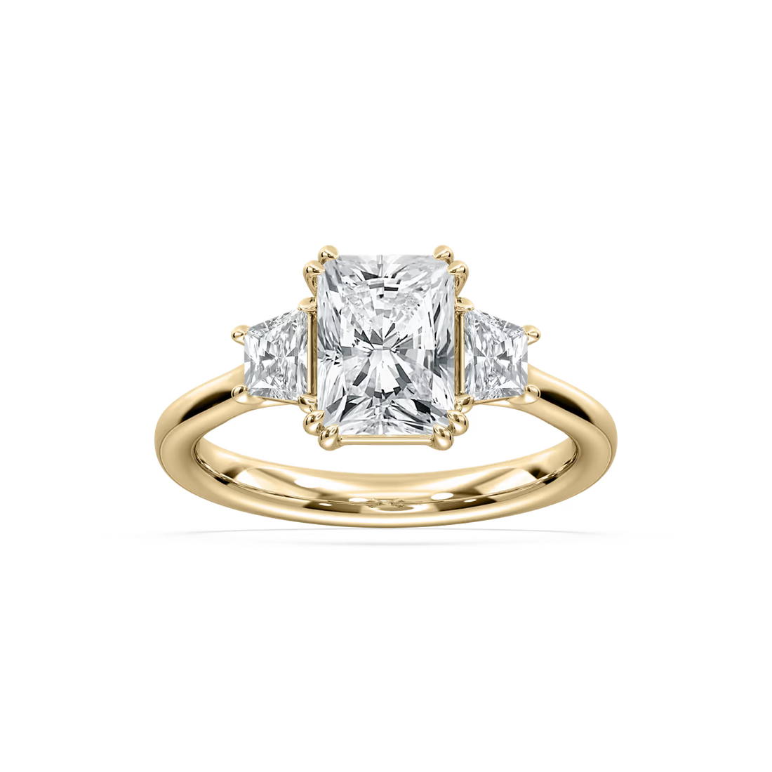 Double Prong Radiant Cut Three Stone Engagement Ring