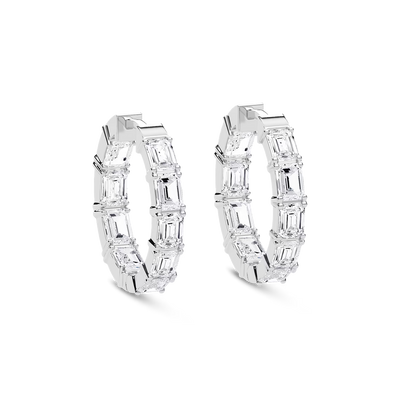 Emerald Cut Lab Grown Diamond Hoop Earrings