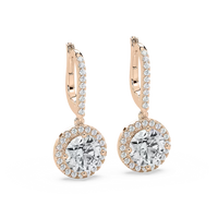 Round Cut Halo Lab Grown Diamond Drop Earrings