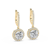 Round Cut Halo Lab Grown Diamond Drop Earrings