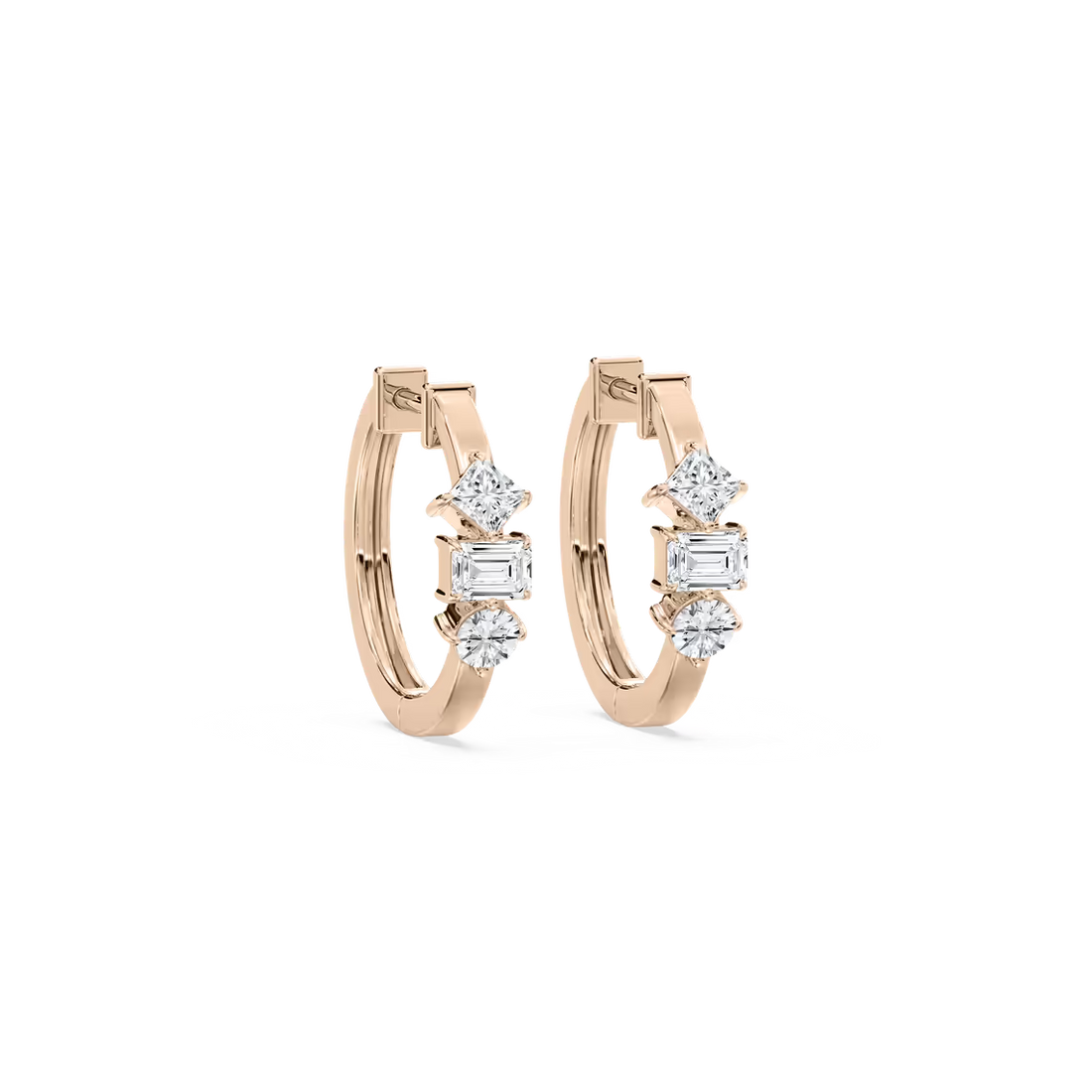 Three Stone Multi Shape Lab Grown Diamond Hoop Earrings