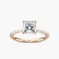 Cushion Cut Shared Prong Side Stone Engagement Ring