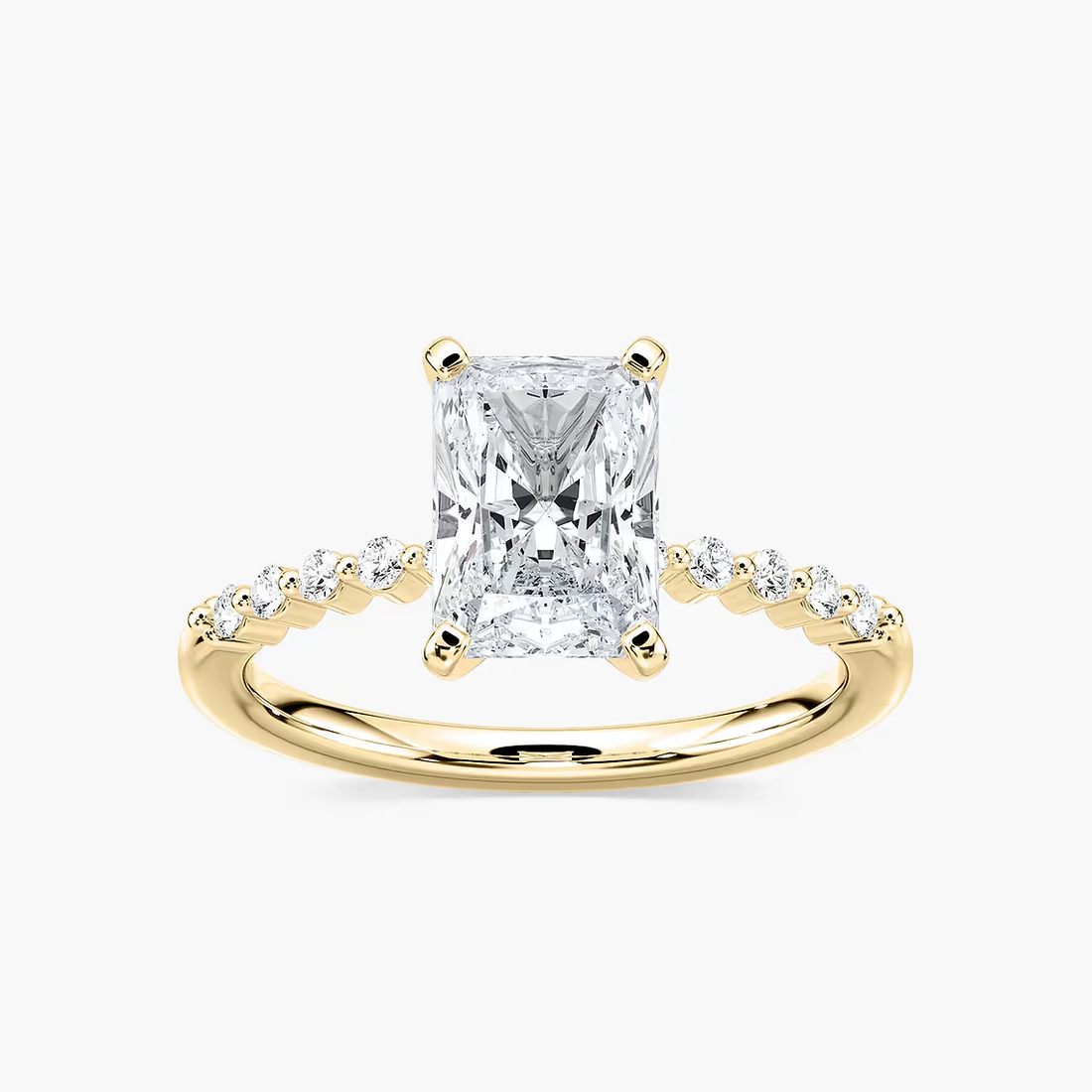 Radiant Cut Shared Prong Side Stone Engagement Ring