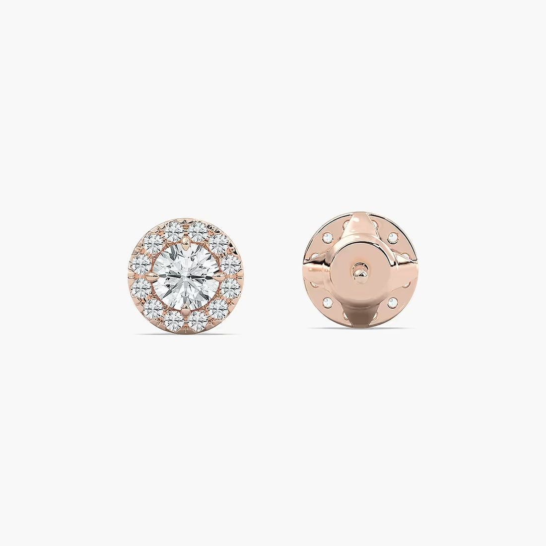 Classic Round Cut Halo Lab Grown Diamond Stud Earrings