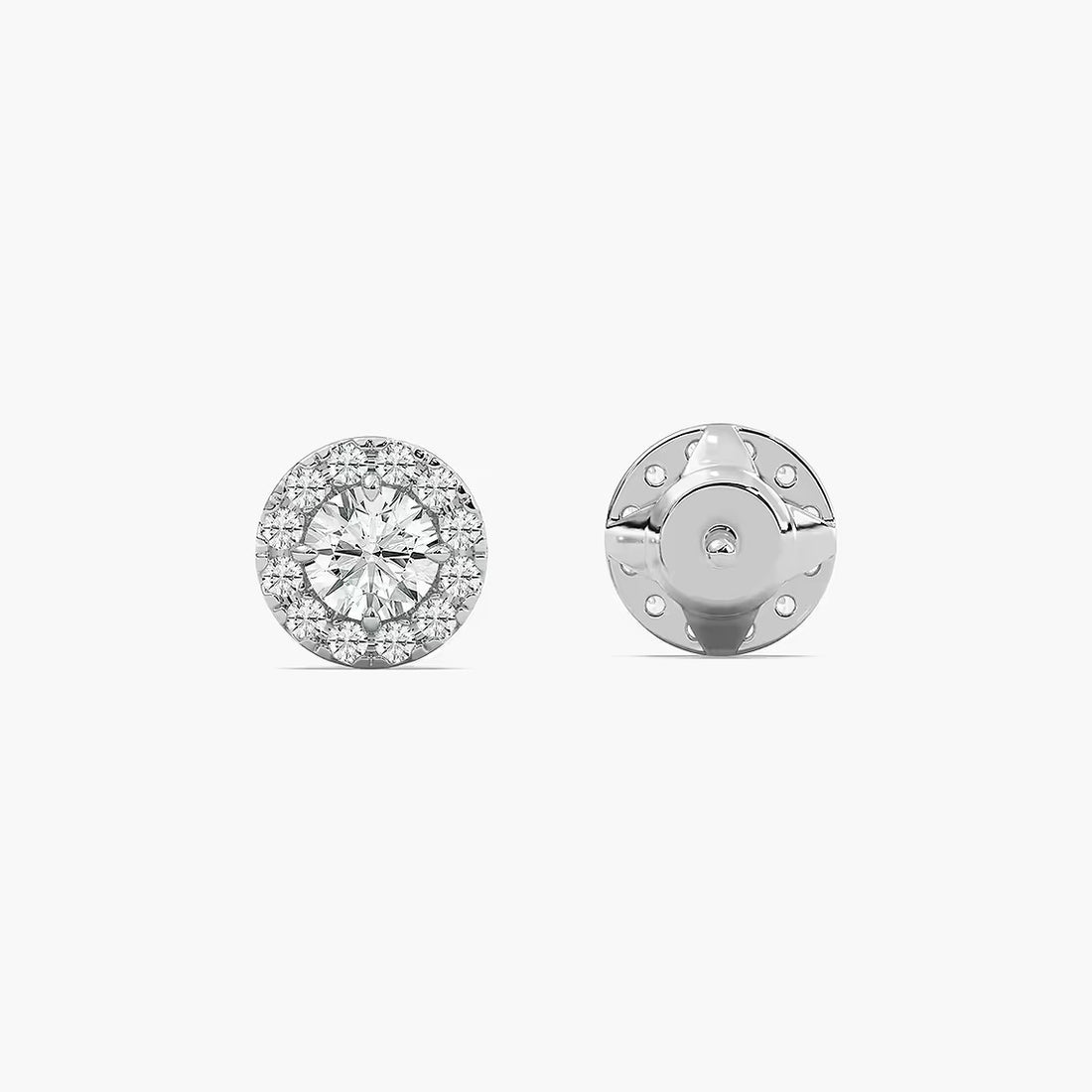 Classic Round Cut Halo Lab Grown Diamond Stud Earrings