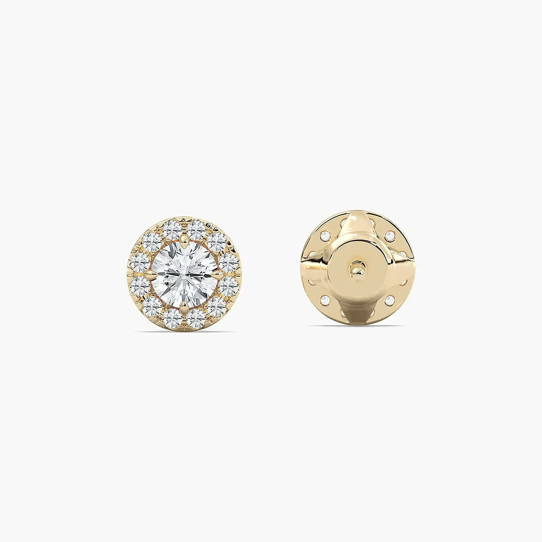 Classic Round Cut Halo Lab Grown Diamond Stud Earrings