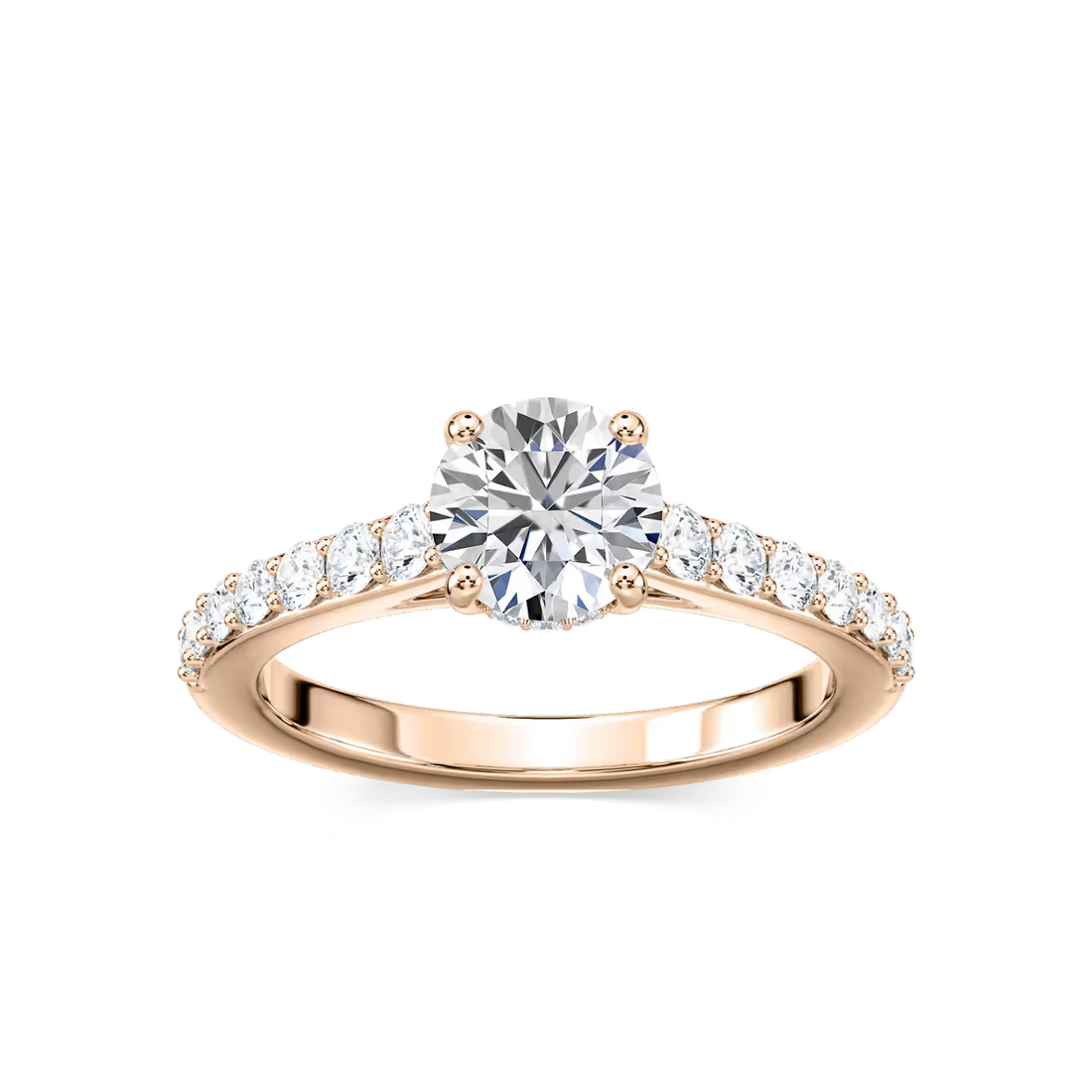 Round Shared Prong Engagement Ring with Hidden Halo