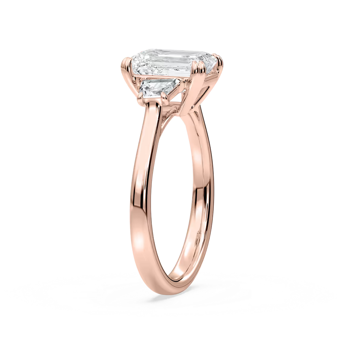 Double Prong Emerald Cut Three Stone Engagement Ring