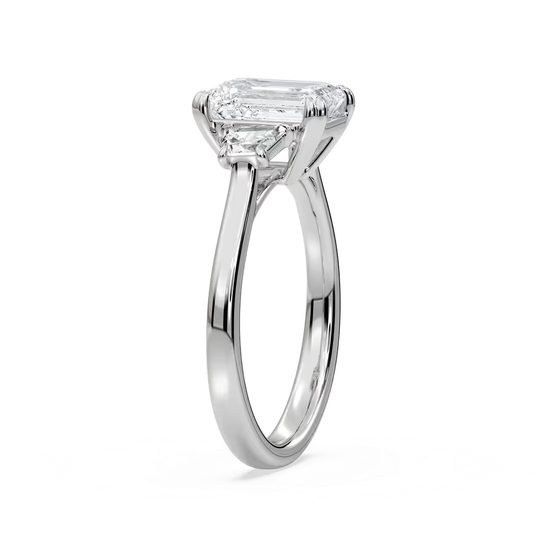 Double Prong Emerald Cut Three Stone Engagement Ring