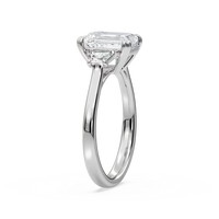 Double Prong Emerald Cut Three Stone Engagement Ring
