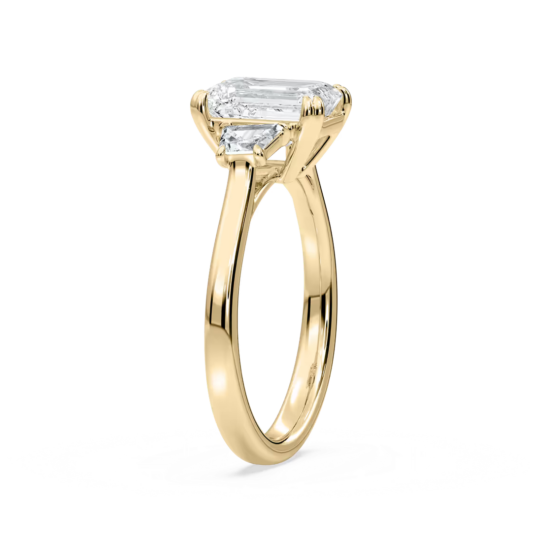 Double Prong Emerald Cut Three Stone Engagement Ring