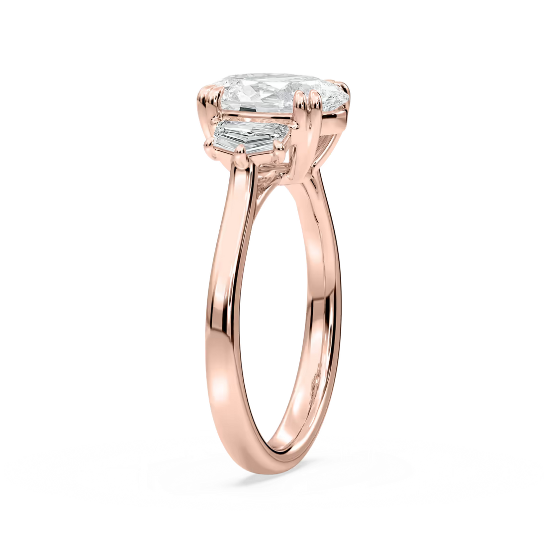 Double Prong Oval Three Stone Engagement Ring