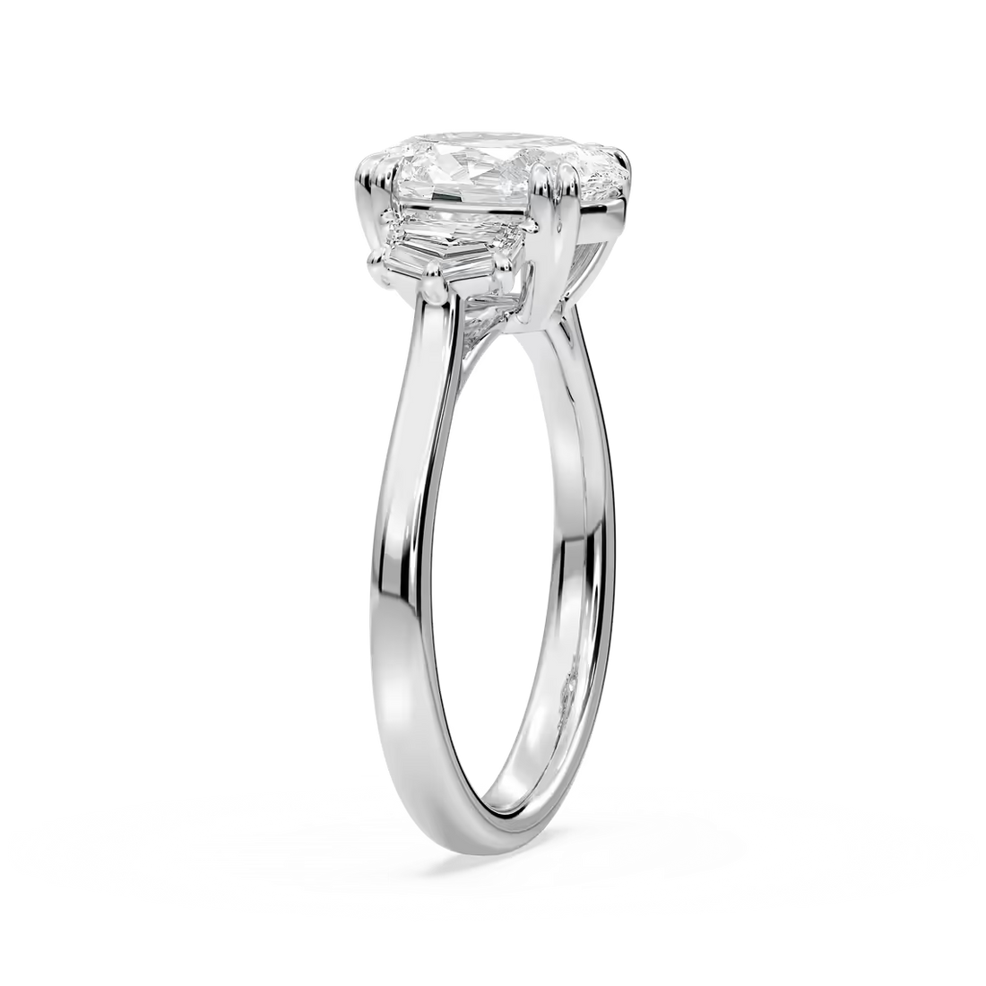 Double Prong Oval Three Stone Engagement Ring