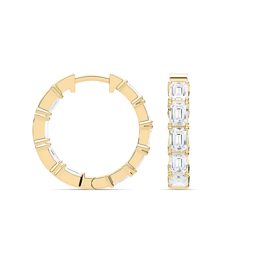 Emerald Cut Lab Grown Diamond Hoop Earrings